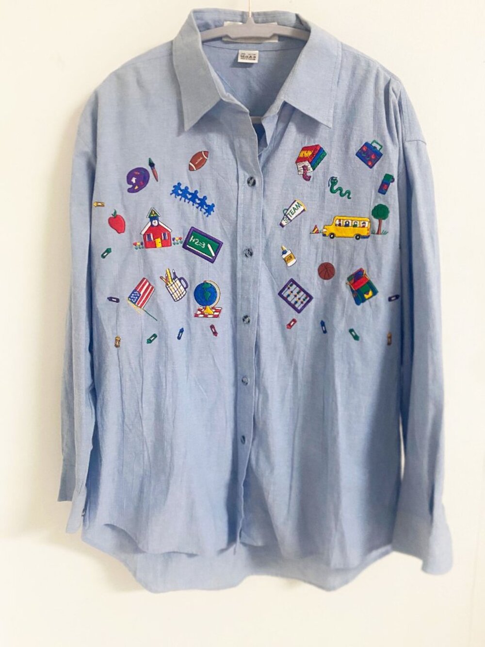 Vintage 90s Casey Coleman School life Embroidered Chambray Shirt